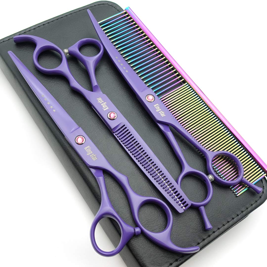 KingSTAR 7.0in matt purple scissors set in box for organized storage and easy setup