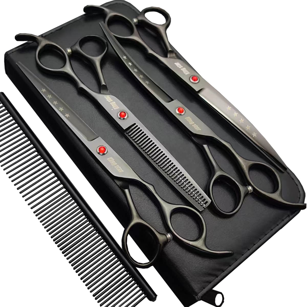 KINGSTAR 7.0in titanium dog grooming straight scissors for precise, smooth trims