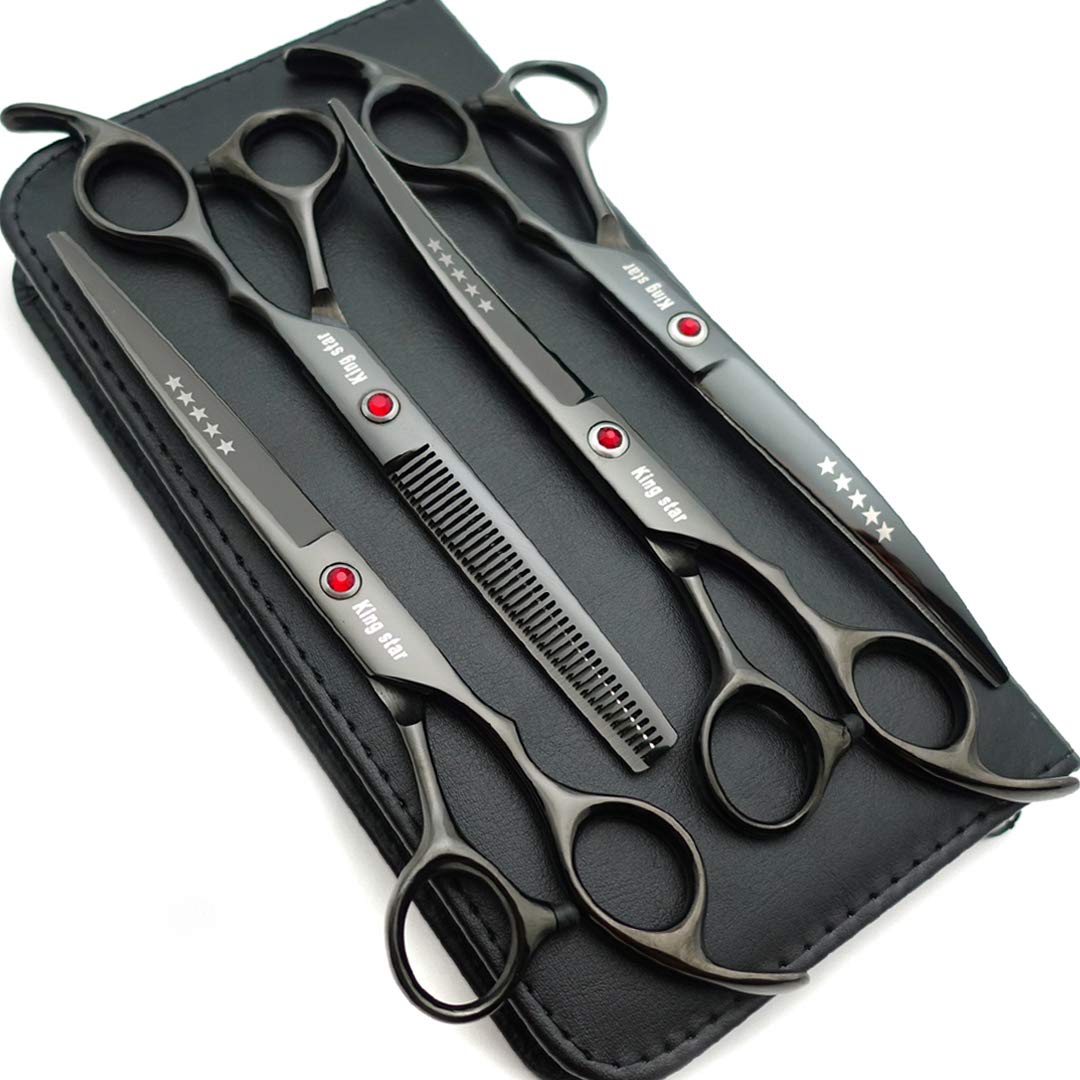 KINGSTAR 7in titanium-black straight scissors for precise dog grooming