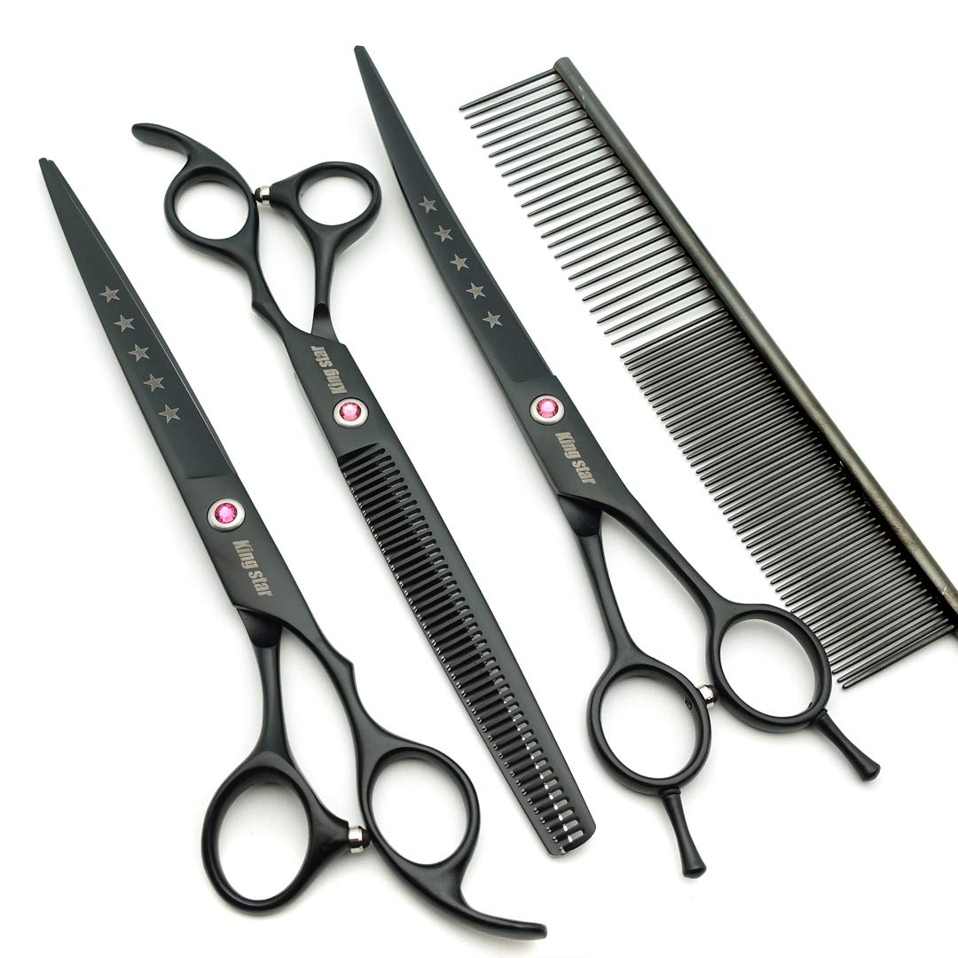 Kingstar 8in matt black curved scissors with 25 to 30 degree curve for shaping.