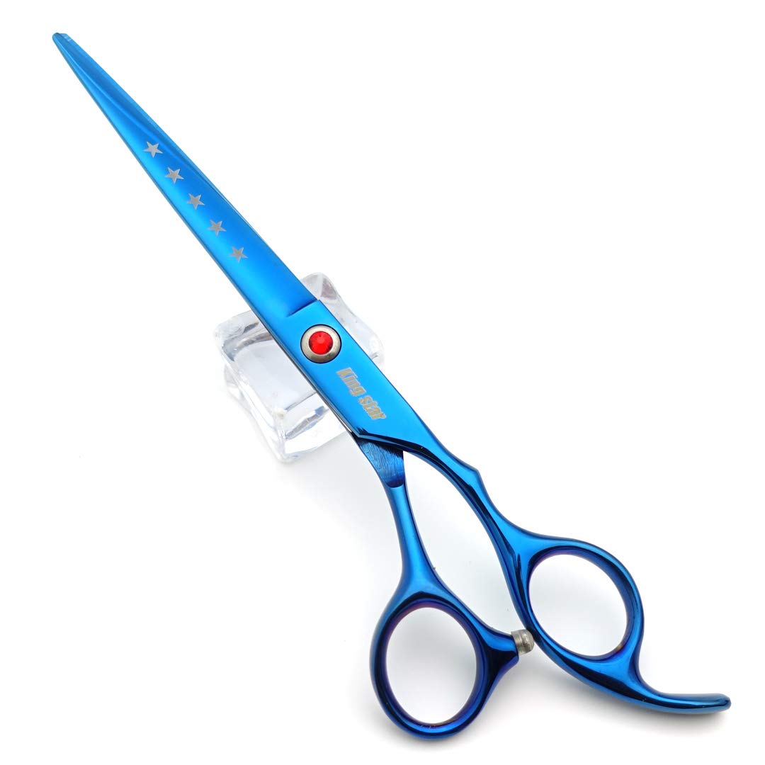 KINGSTAR titanium blue down-curved scissors—delicate-area trimming, paws, and faces.