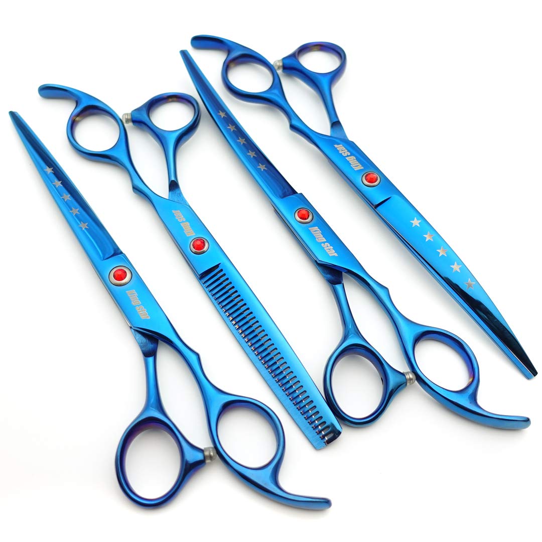 KINGSTAR titanium blue up-curved scissors—maneuver contours with ease during trims.