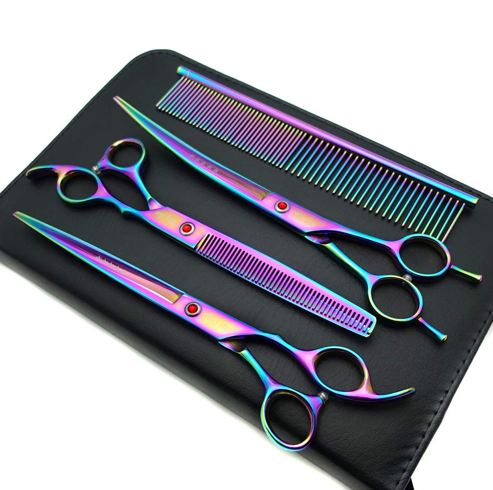 KINGSTAR titanium-plated straight scissors 8in for precise pet trims.