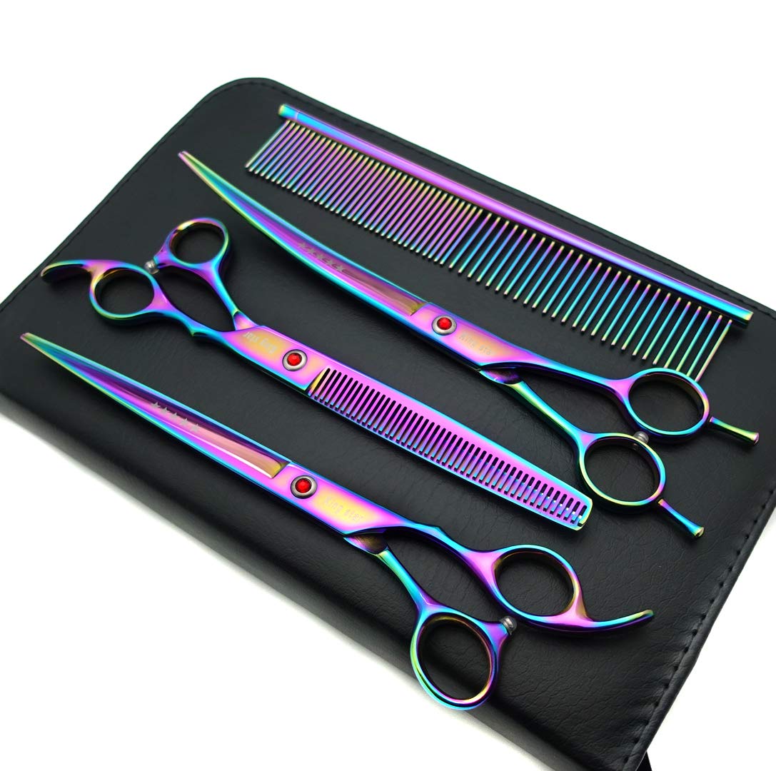 KINGSTAR titanium-plated straight scissors 8in for precise pet trims.