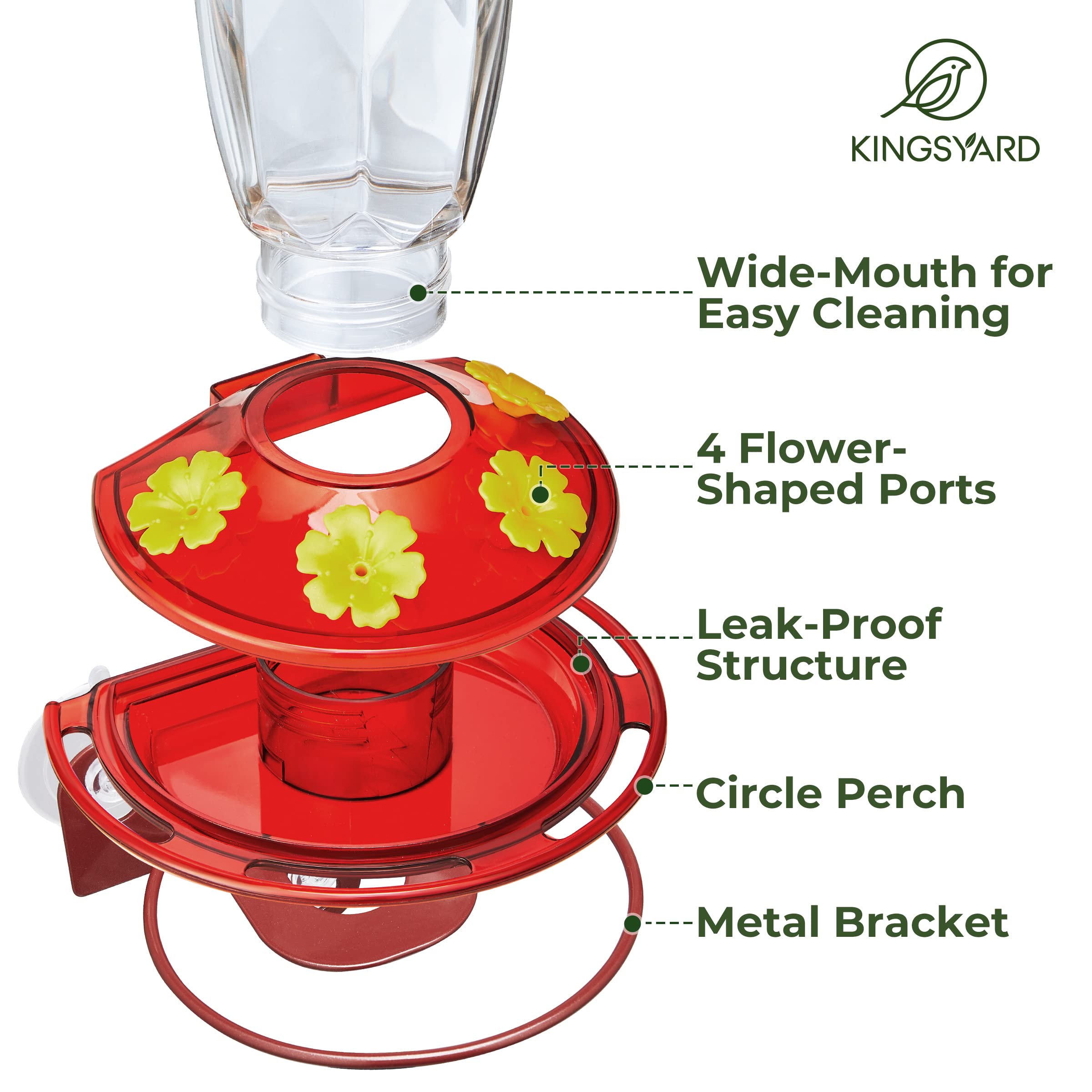 Kingsyard window hummingbird feeder nectar reservoir close-up with leak-proof base