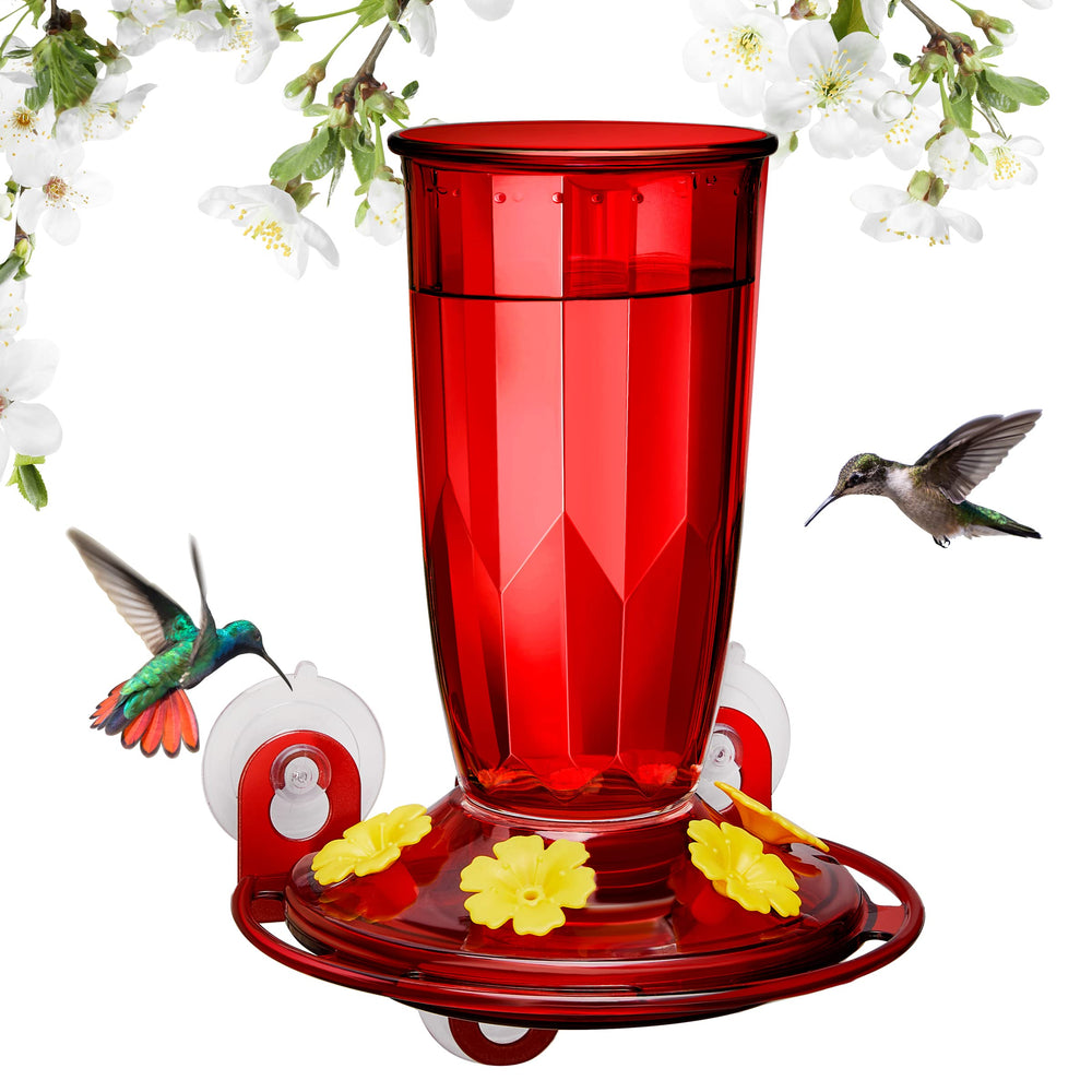 Kingsyard window hummingbird feeder red front view invites hummingbirds to your garden viewing area.