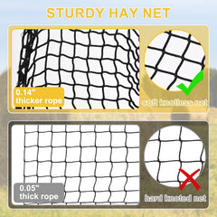 Kingump hay net in use with horses and goats during slow grazing.