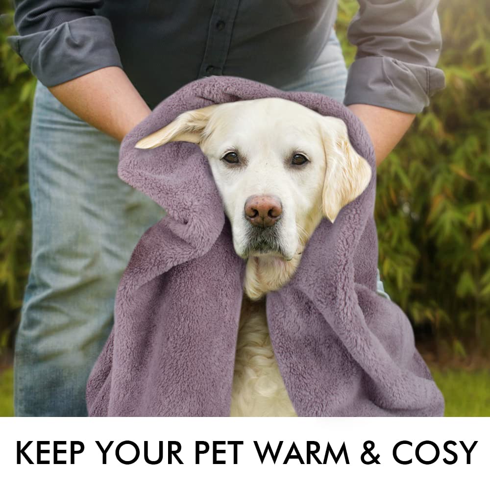 KinHwa dog towel purple paw-embroidered detail adds cute grooming touch.