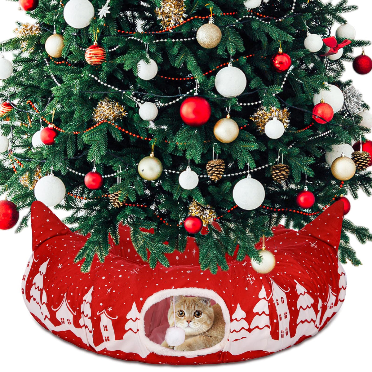 Kinlop cat tunnel under Christmas tree with donut design for cozy play