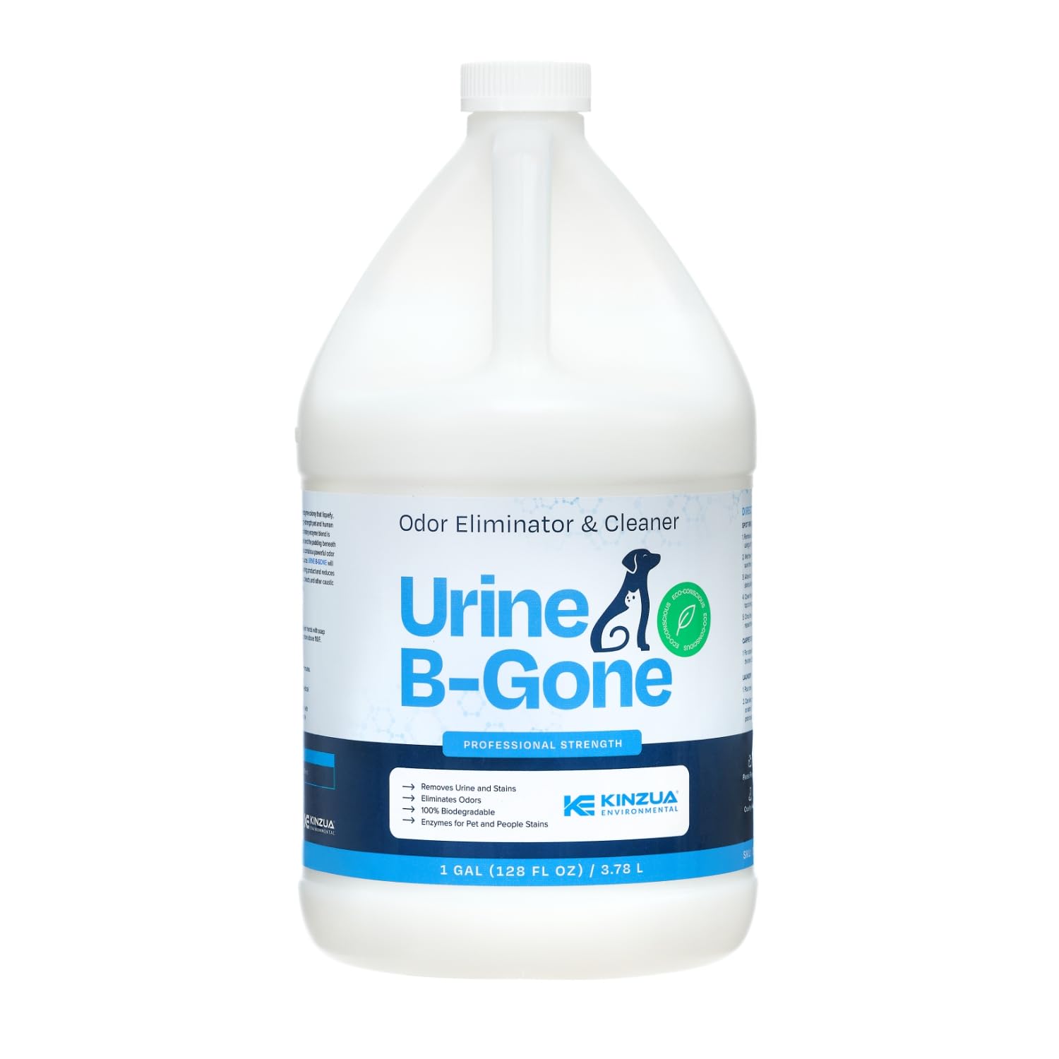 KINZUA ENVIRONMENTAL Urine B-Gone bottle pour shows strong odor elimination for pet messes