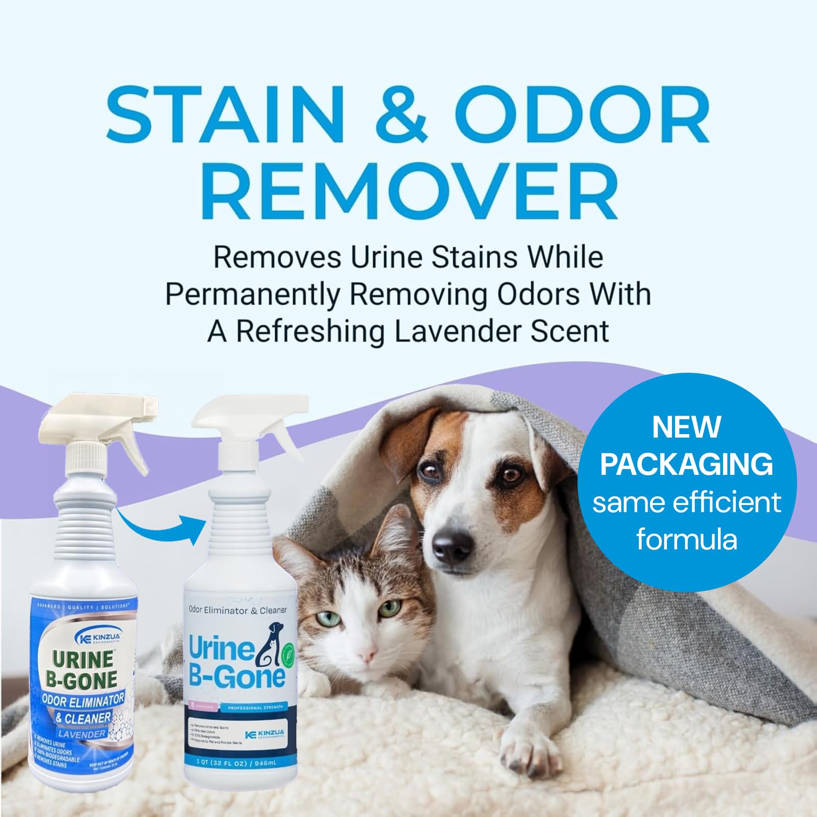 KINZUA Urine B-Gone enzyme action graphic showing deep cleaning
