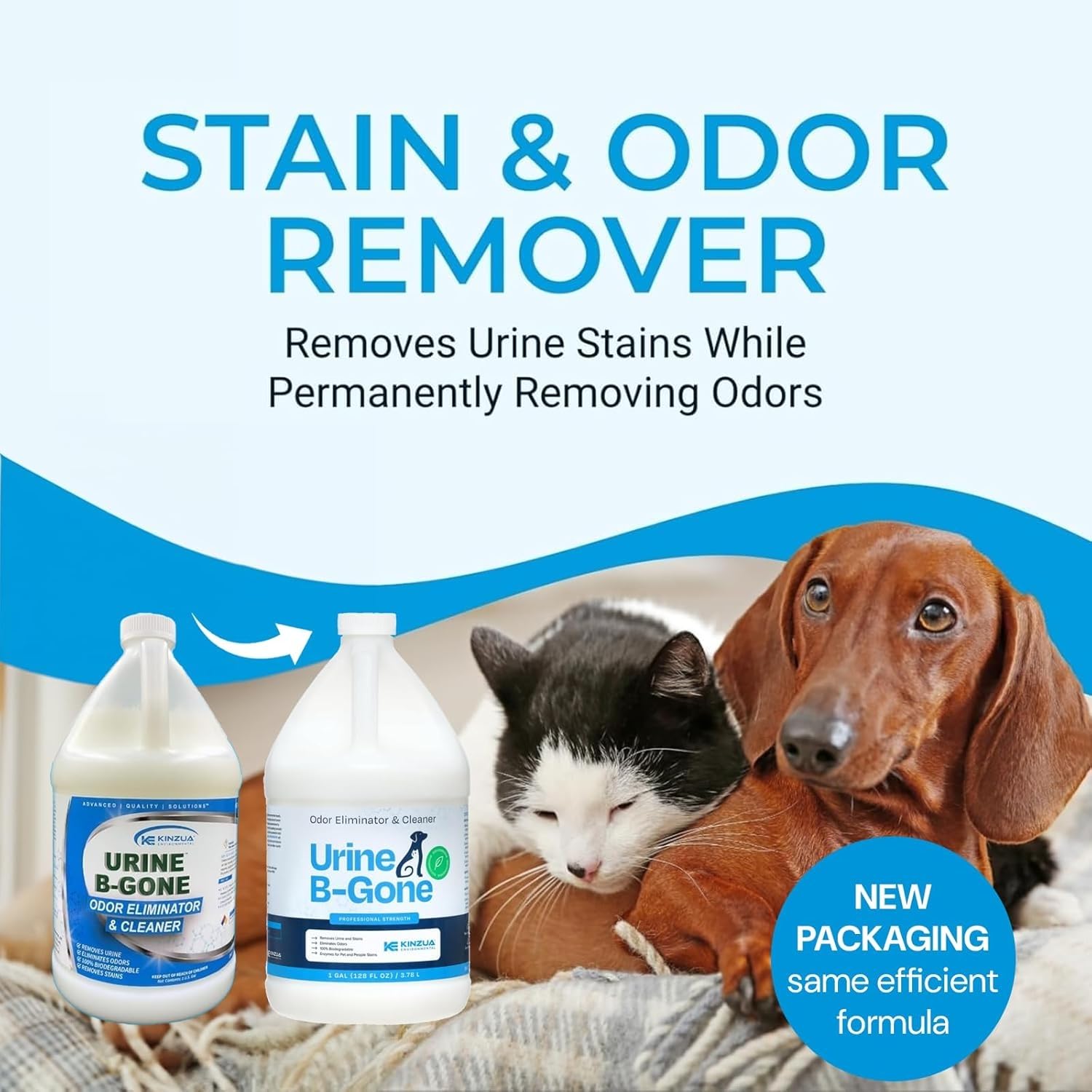 KINZUA ENVIRONMENTAL Urine B-Gone front label highlights the original scent and professional formula