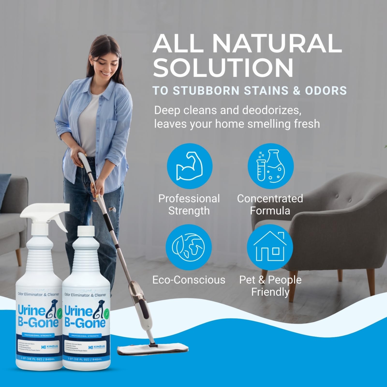 KINZUA ENVIRONMENTAL Urine B-Gone laundry pre-spray boosts fabric freshness and stain tackle