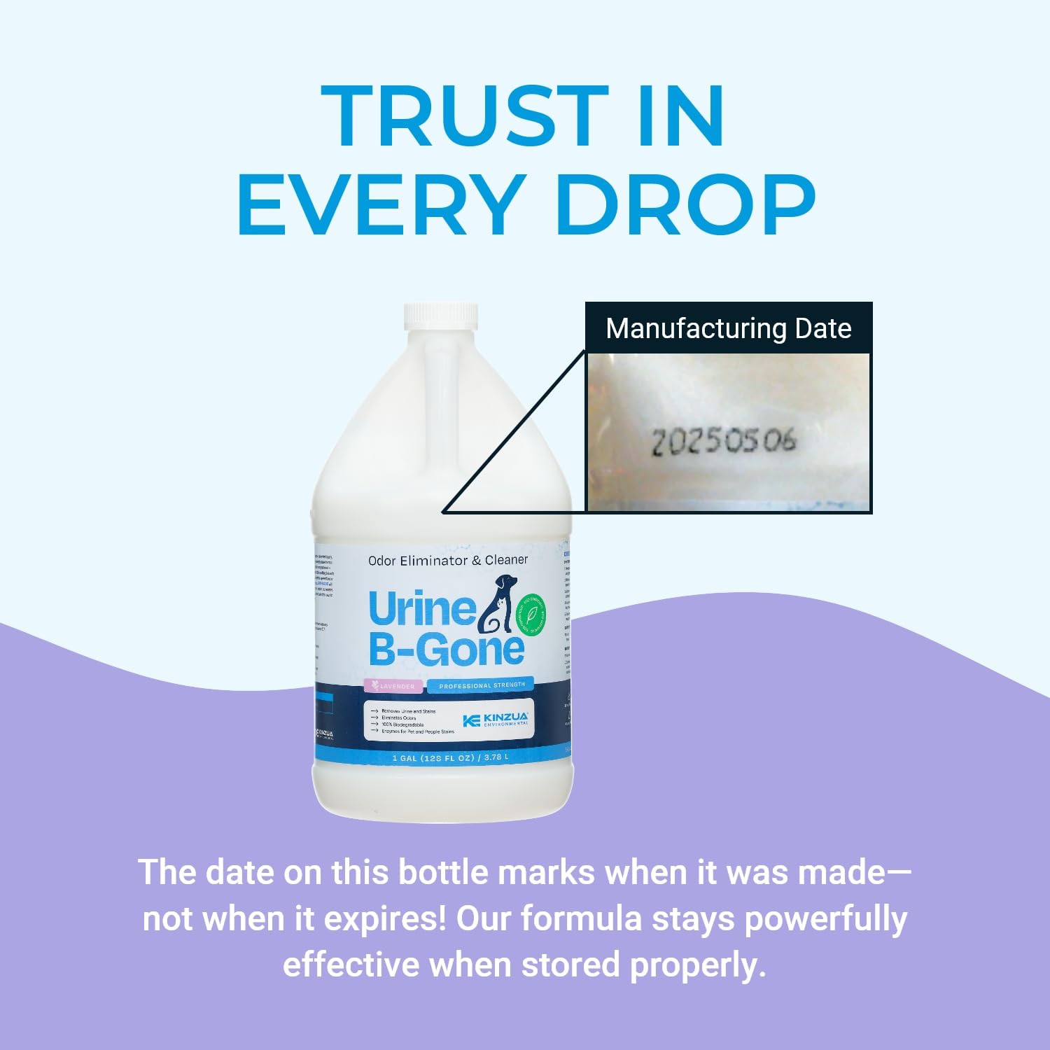 KINZUA ENVIRONMENTAL Urine B-Gone lavender fragrance signals a refreshed, clean home after use.