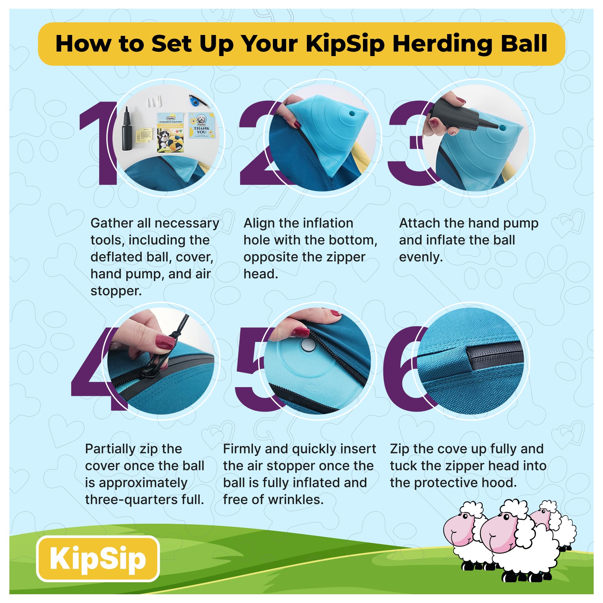 KipSip Herding Ball non chew warning sign during play