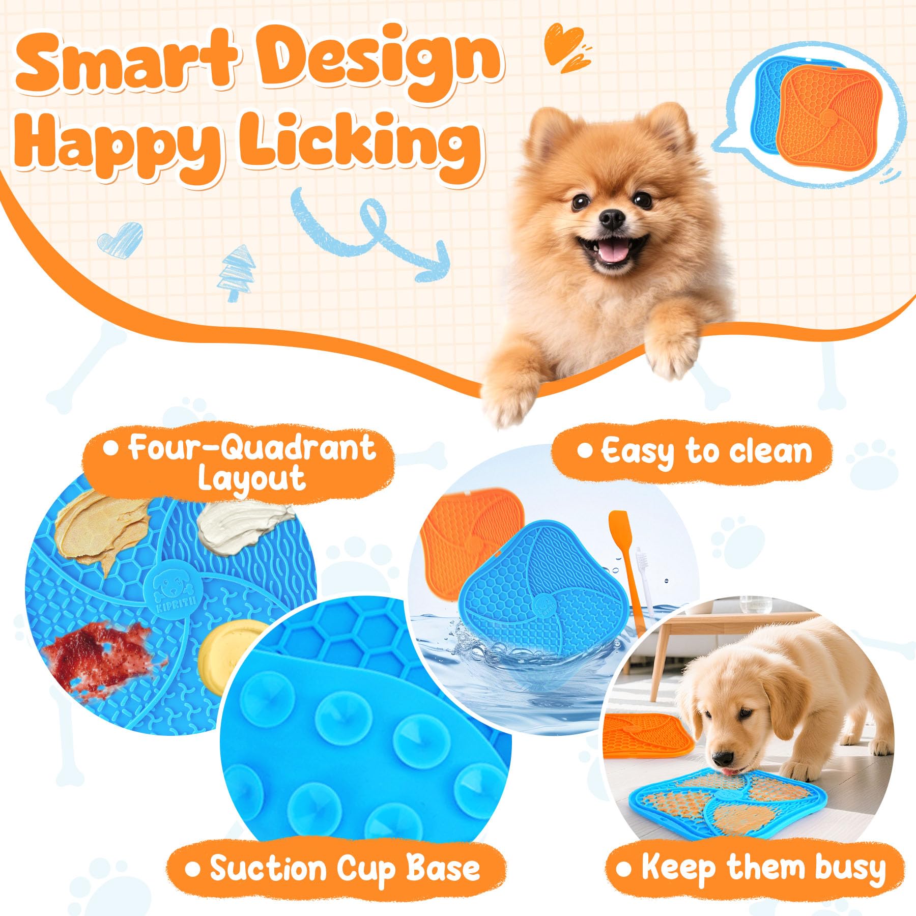 KIPRITII dog feeding set silicone scraper helps spread treats cleanly after meals