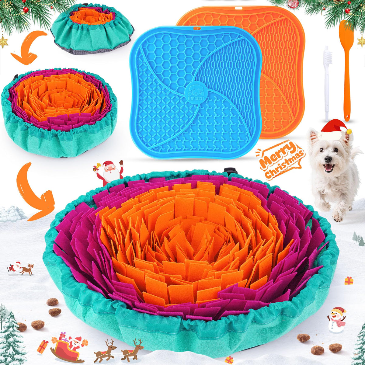 KIPRITII dog feeding set snuffle mat for mental stimulation during meals
