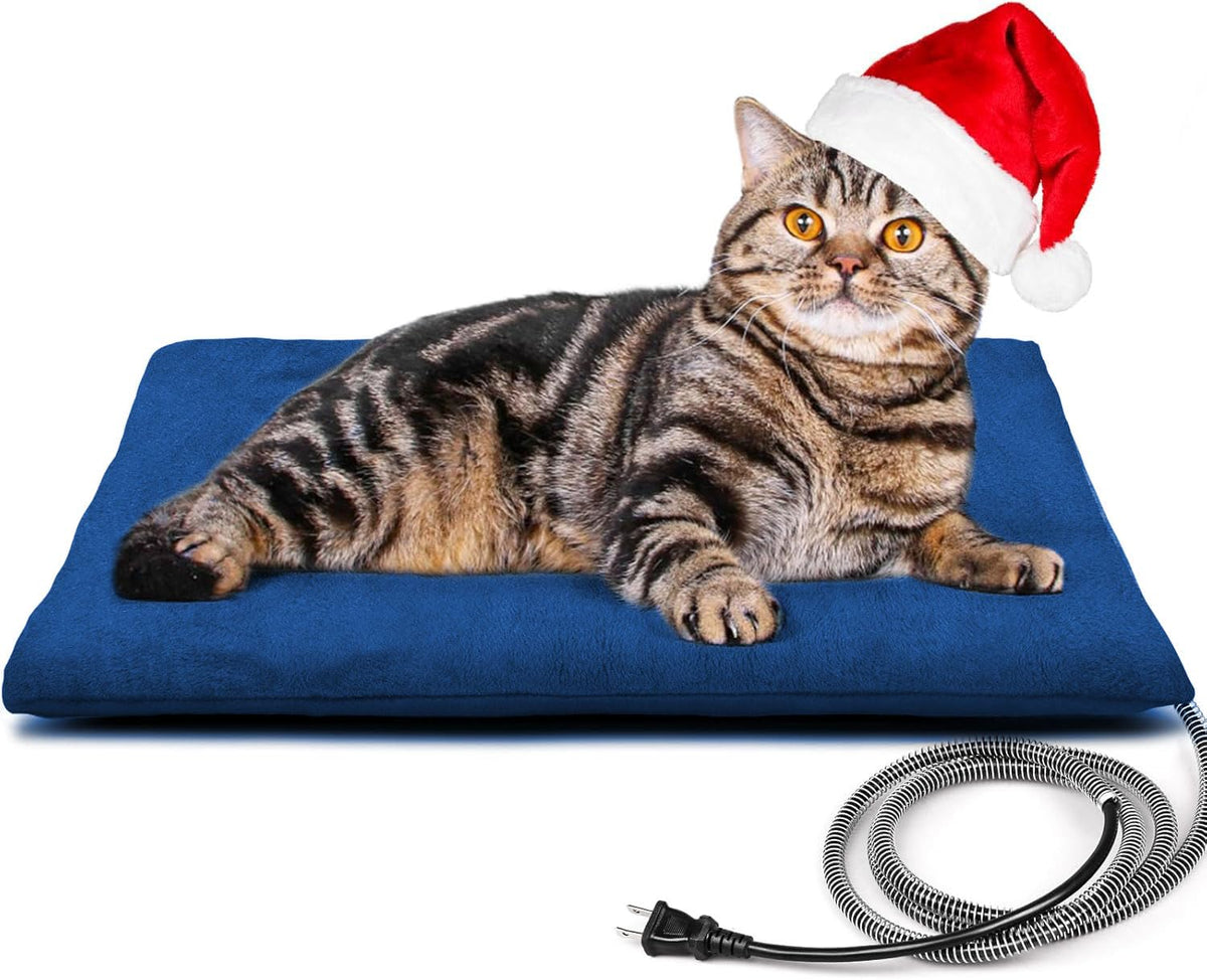 Kiroto outdoor heating pad blue cover keeps pets warm outdoors.