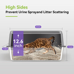 KISENG XL stainless steel litter box inside view, ideal for multi-cat households