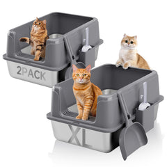 KISENG XL stainless steel litter box top view, spacious interior for large cats