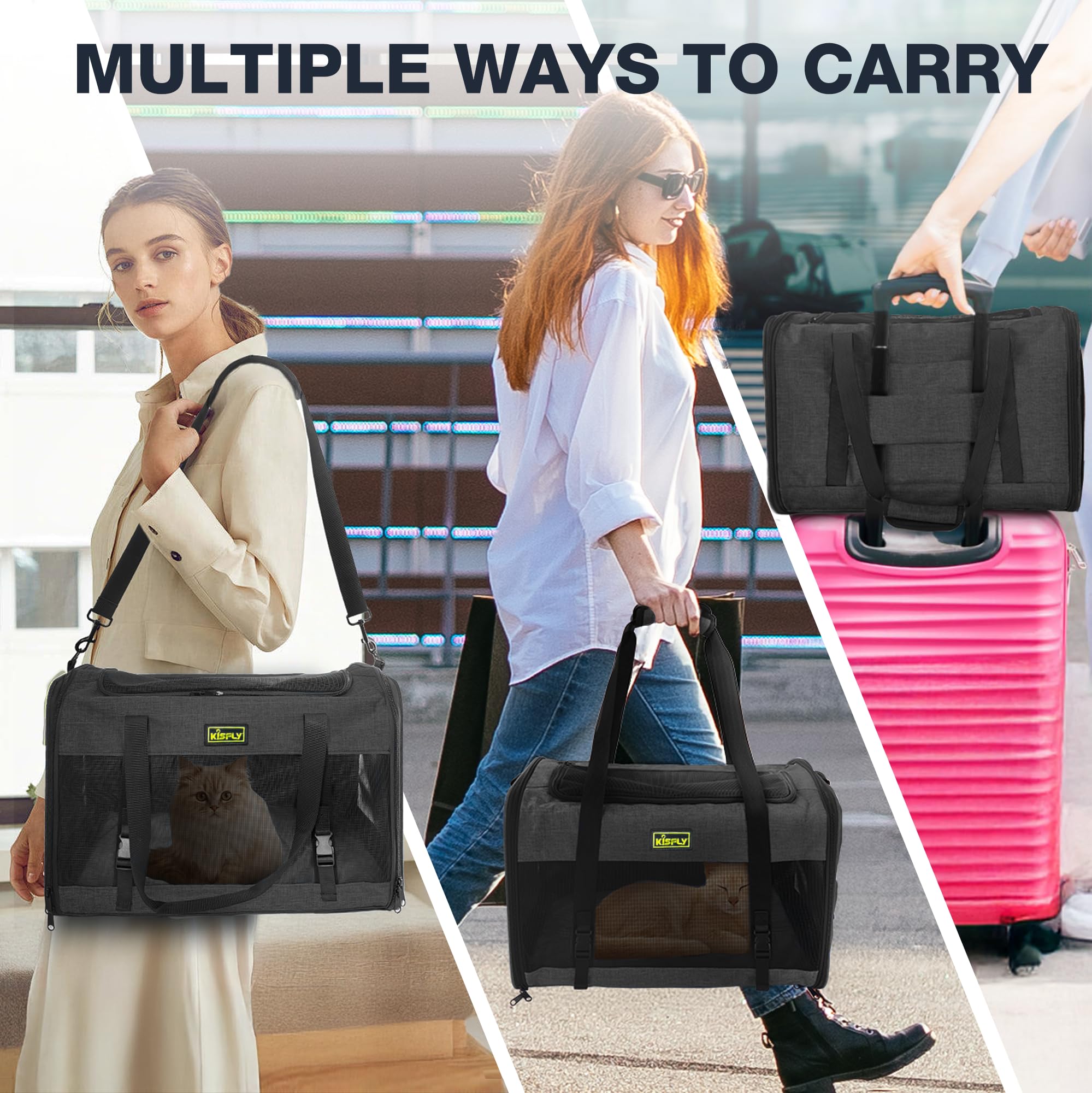 KISFLY pet-carrier back-pocket storage supports on-the-go essentials.
