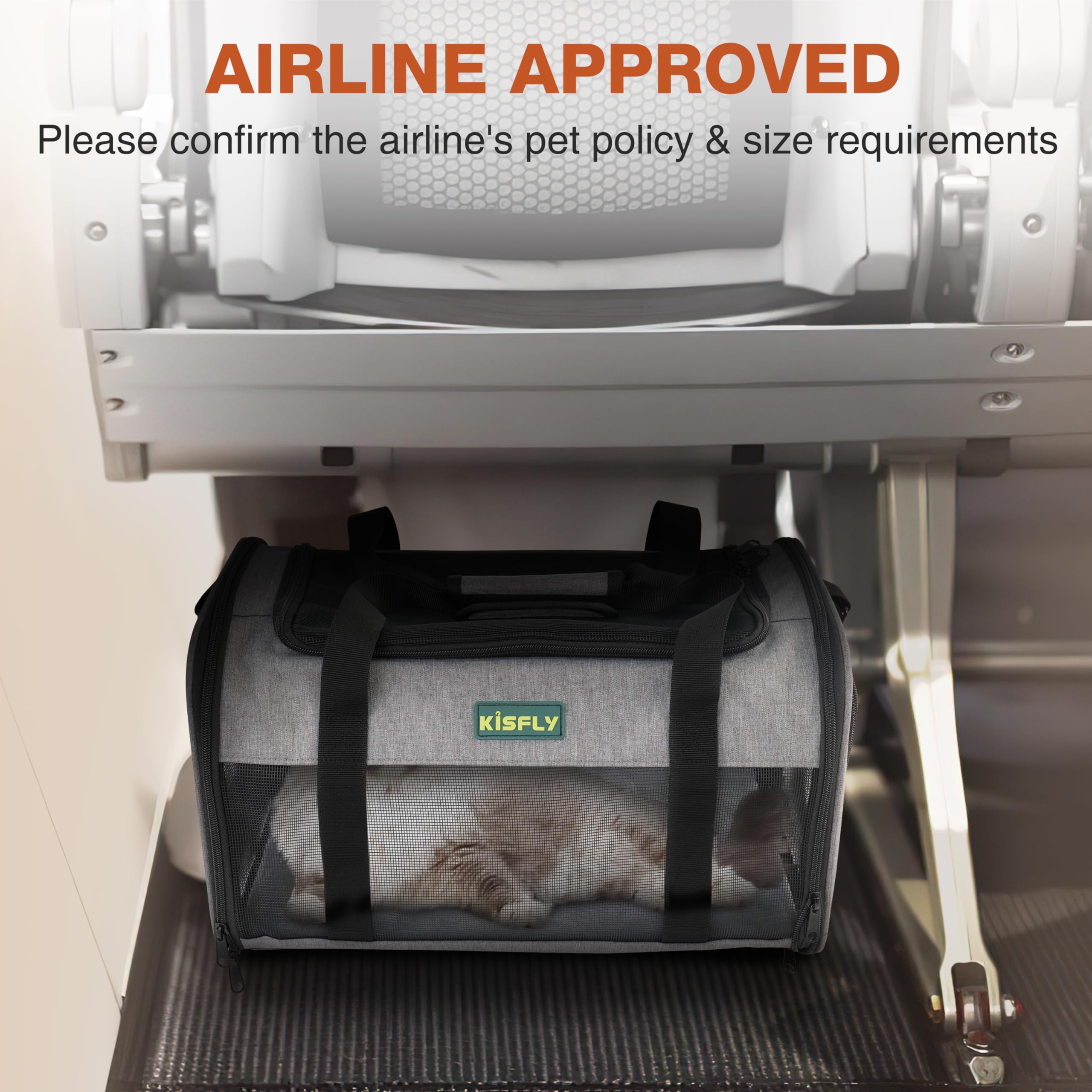 KISFLY pet carrier litter-box interior keeps travel tidy
