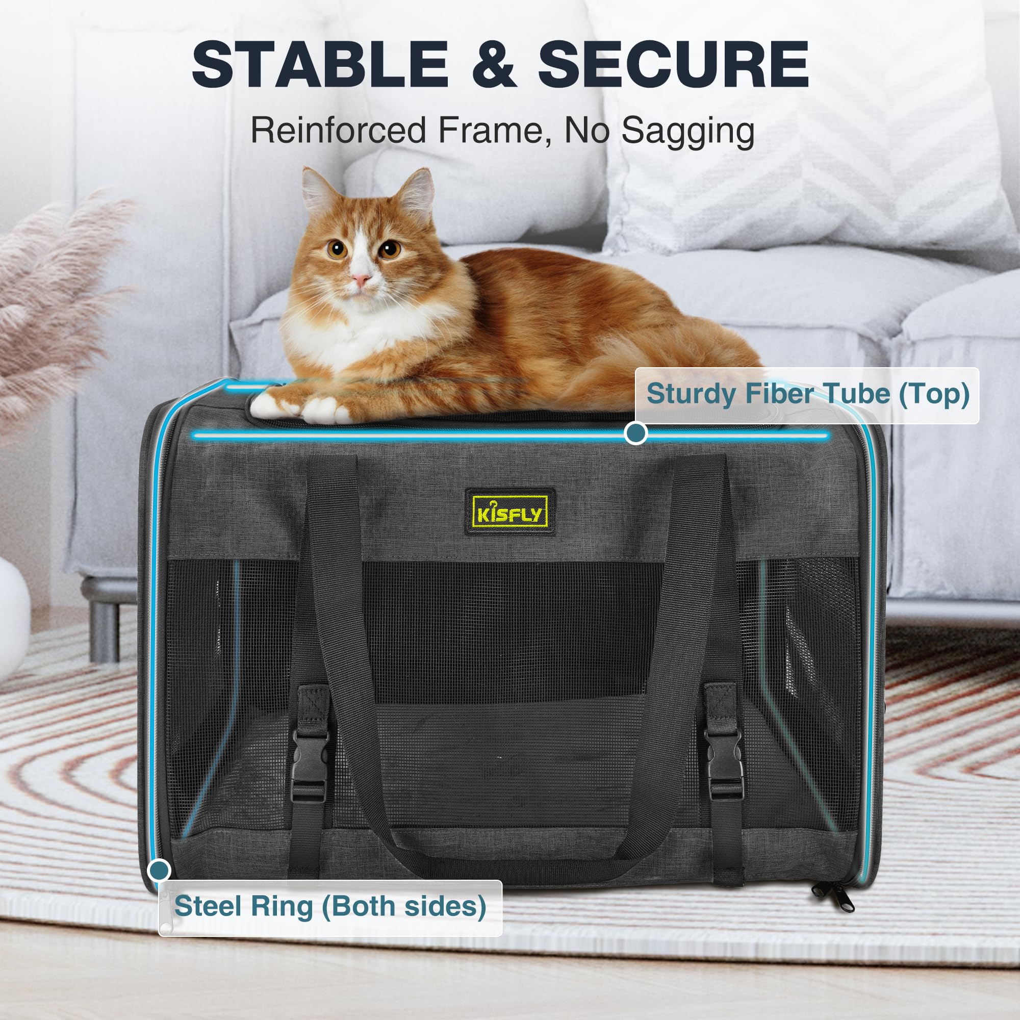 KISFLY waterproof Oxford fabric carrier with removable cushion for quick cleaning.