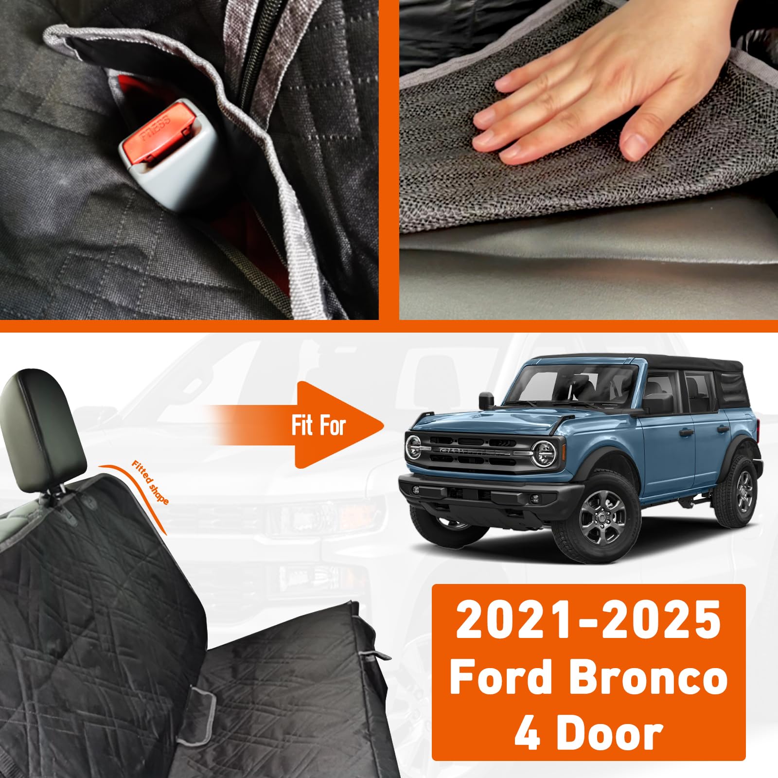 Kistrba waterproof seat cover keeps the Bronco back seat dry during messy trips.