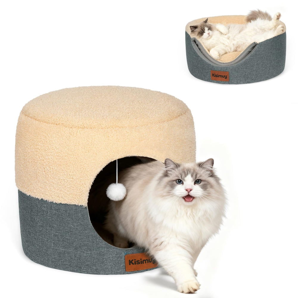 KISIMUY Cat Cave Bed open sofa shows versatile lounging and sunlit relaxation for pets