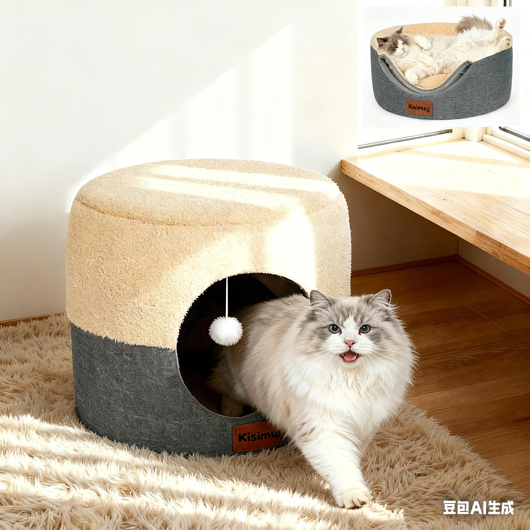 KISIMUY Cat Cave Bed portable foldable design aids travel or storage