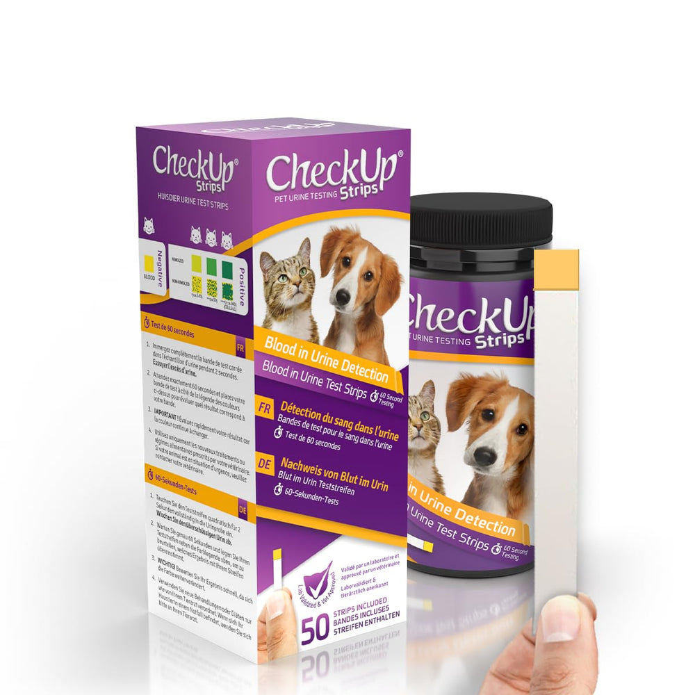 KIT4CAT CheckUp bottle with strips for easy at-home pet health checks.