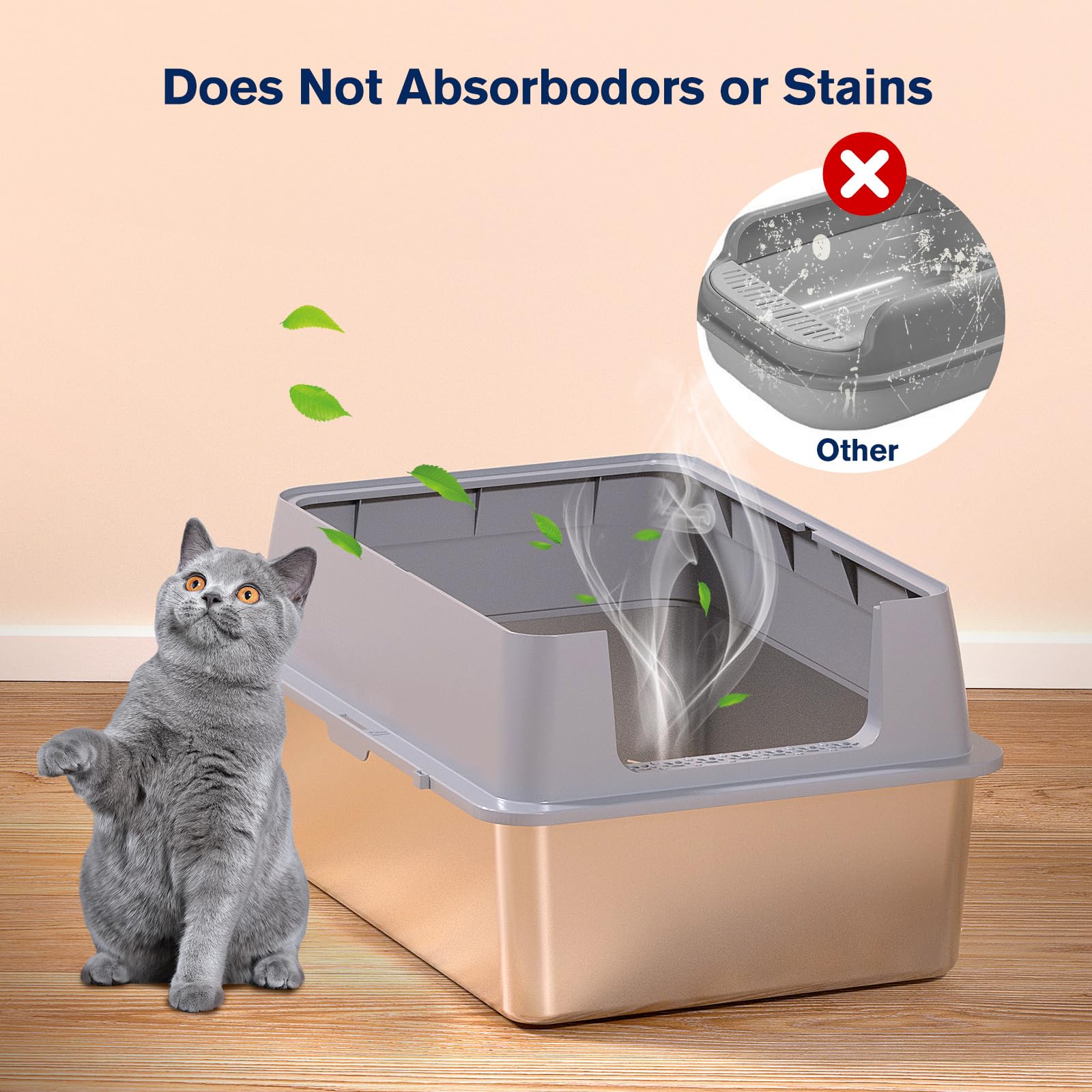 KITCATY stainless steel litter box easy-clean surface for quick maintenance