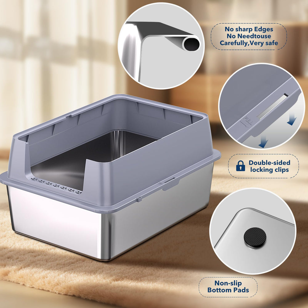 KITCATY stainless steel litter box non-slip base protects floors