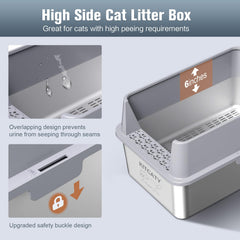 KITCATY stainless steel litter box with overlapping buckles prevents leaks and keeps spaces clean.