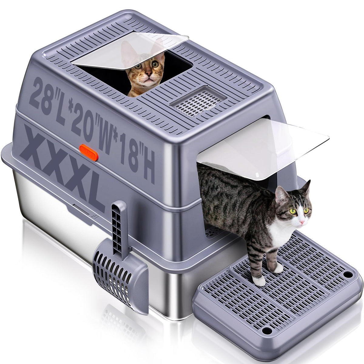 KITCATY XXXL stainless steel litter box with lid offers generous space for large cats.