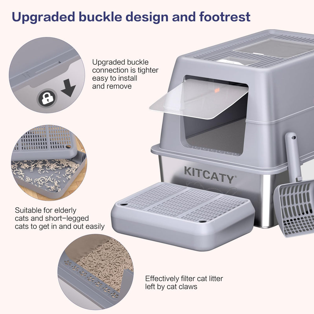 KITCATY raised footrest helps filter litter and aids seniors or short-legged cats.