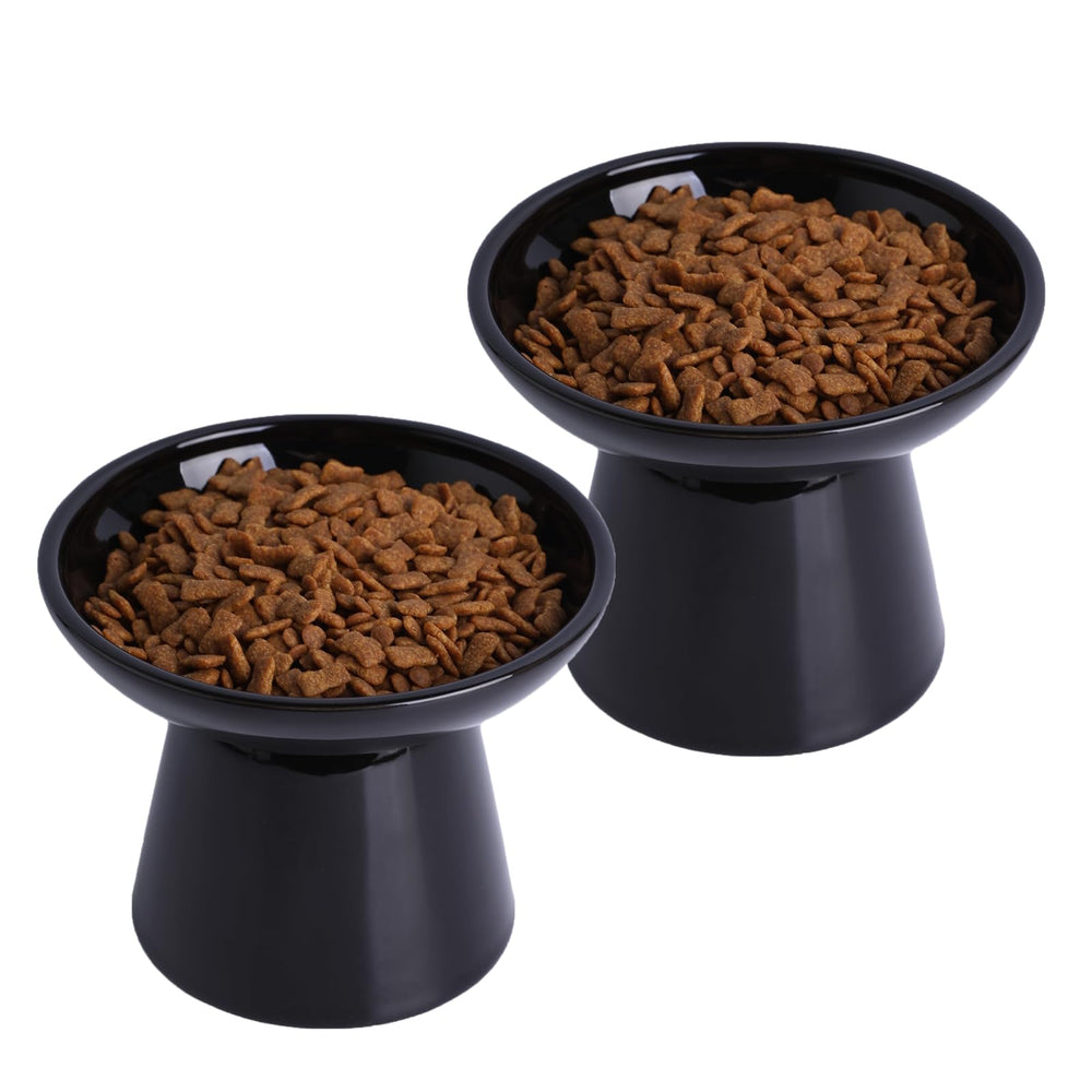 KITCHENLESTAR 6.2-inch elevated cat bowls in black for convenient feeding.