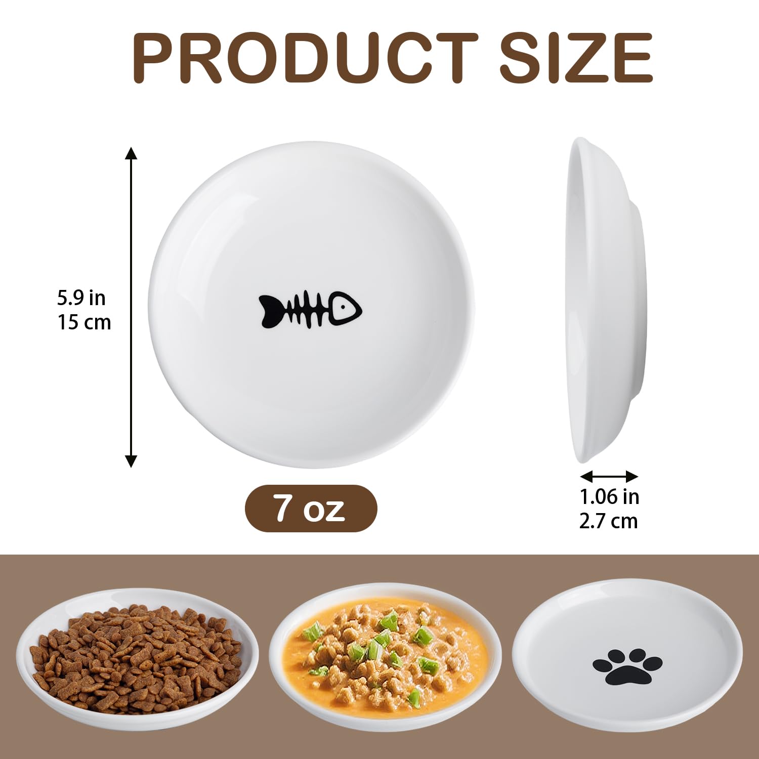 KITCHENLESTAR cat bowl set 6 side view highlights wide whisker friendly design