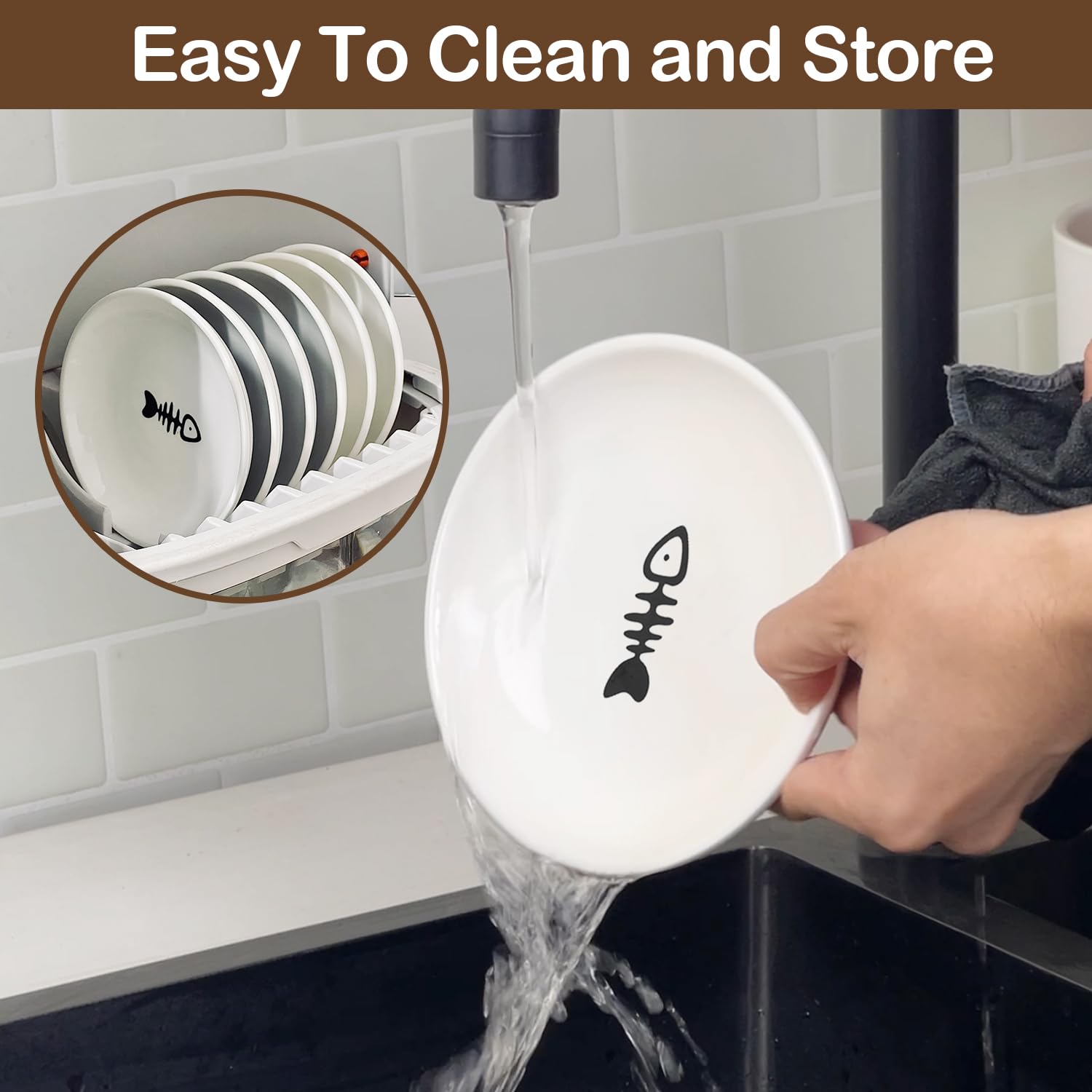 KITCHENLESTAR cat bowl set 6 whisker fatigue design reduces whisker contact