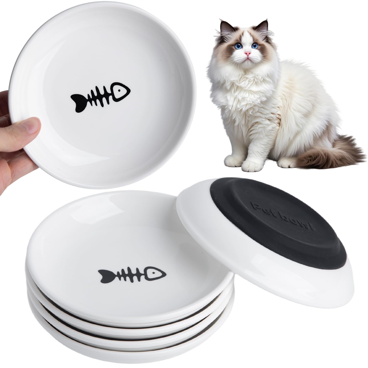 KITCHENLESTAR cat bowl with silicone base keeps meals steady and mess-free.