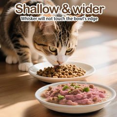 KITCHENLESTAR cat bowl whisker-friendly design reduces whisker contact during feeding.