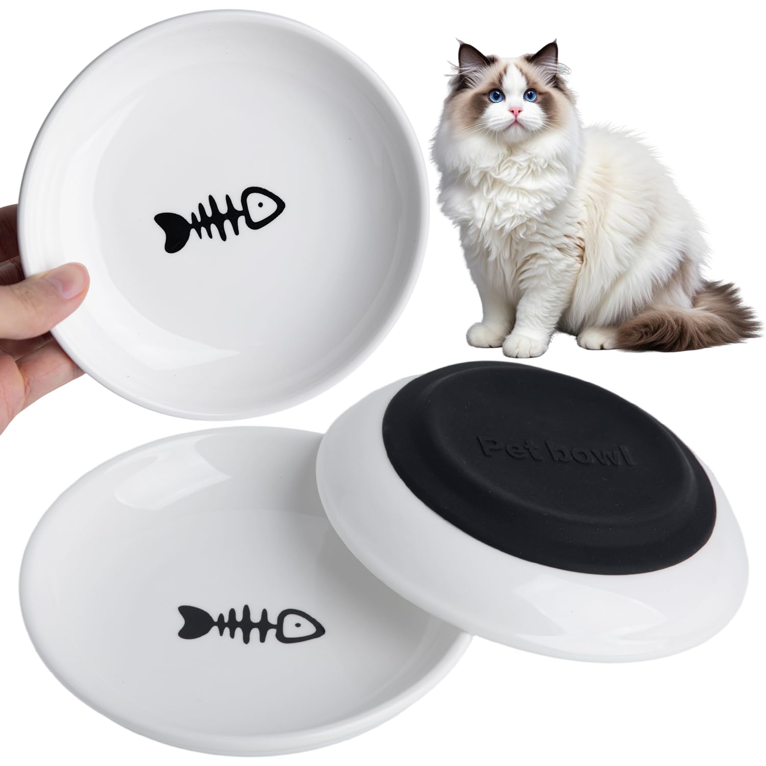 KITCHENLESTAR ceramic cat bowls with silicone base keep meals steady and quiet.