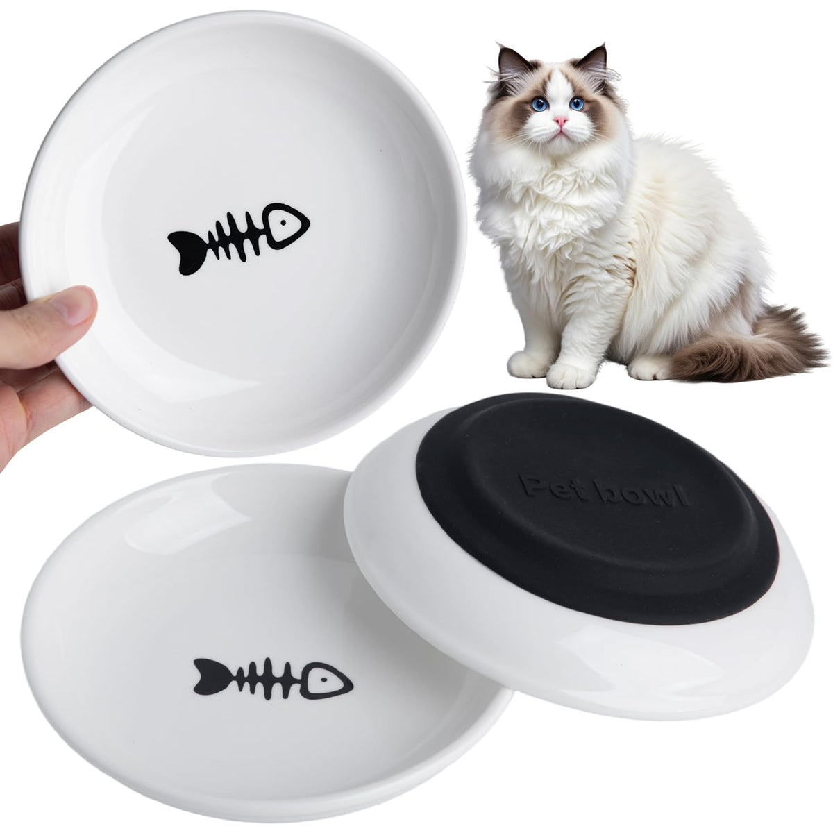 KITCHENLESTAR ceramic cat bowls with silicone base keep meals steady and quiet.