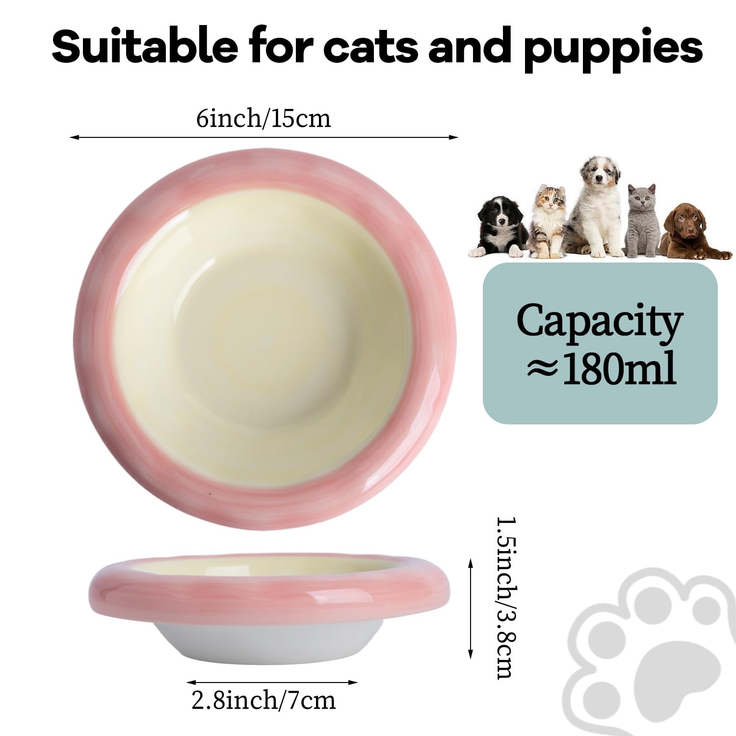 KITCHENLESTAR ceramic cat bowl dishwasher-safe label for easy cleanup after meals.