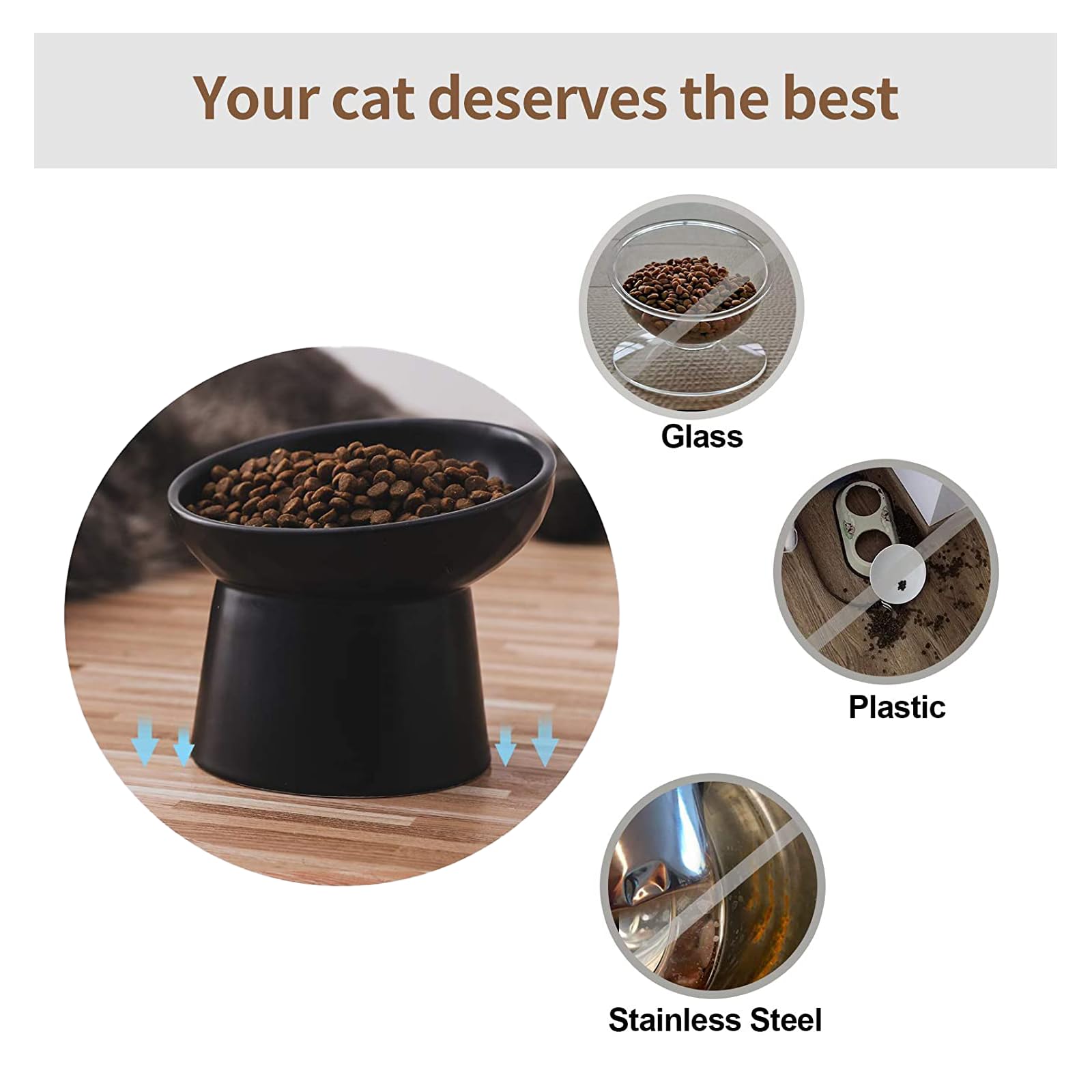 KITCHENLESTAR ceramic cat bowl with stable base 6inch for steady meals.