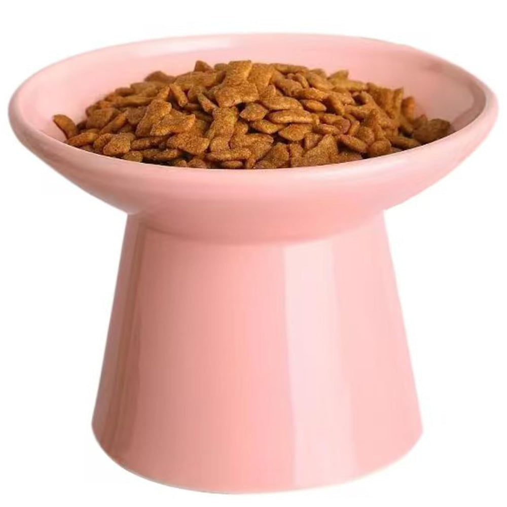 KITCHENLESTAR elevated cat bowl pink side view demonstrates whisker-friendly design for easier meals