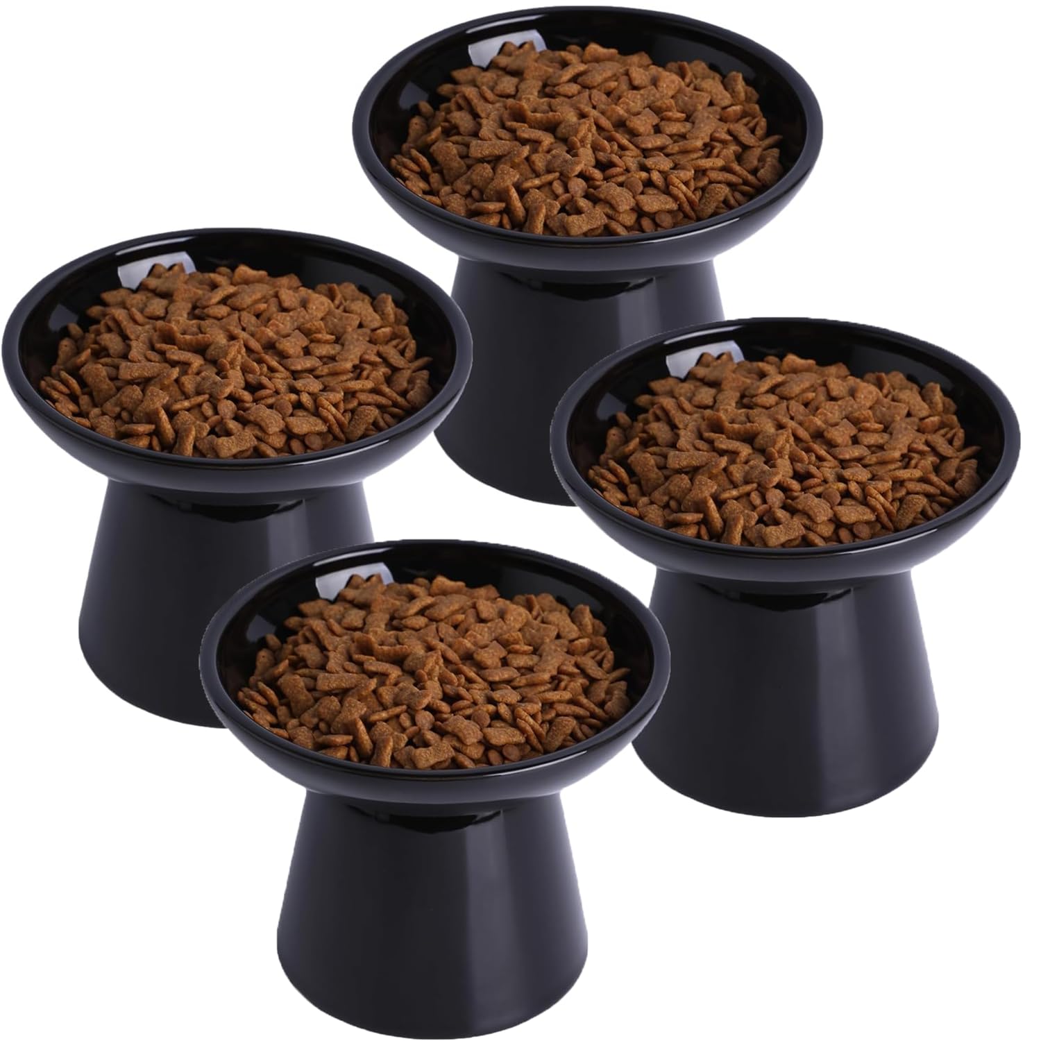 KITCHENLESTAR elevated cat bowls — ceramic, 6.2-inch width, reduces whisker fatigue for easy meals.
