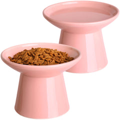 KITCHENLESTAR elevated cat bowls, 6.2-inch wide pink set for easy feeding
