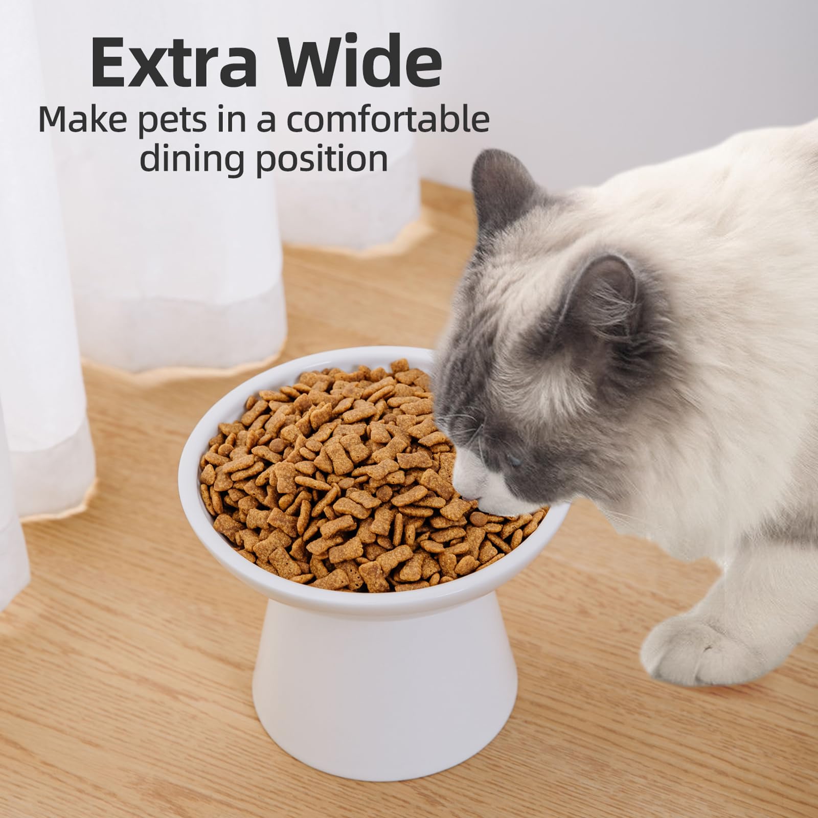 kitchenlestar-elevated-cat-bowls-closeup-ceramic-white highlights durable glaze and clean surface.