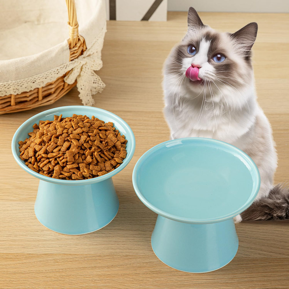 KITCHENLESTAR elevated cat bowls blue demonstrate dishwasher-safe cleaning and easy maintenance.